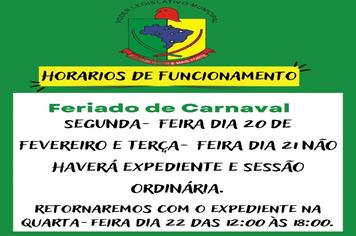 HORÁRIO EXPEDIENTE SEMANA DO CARNAVAL 2023