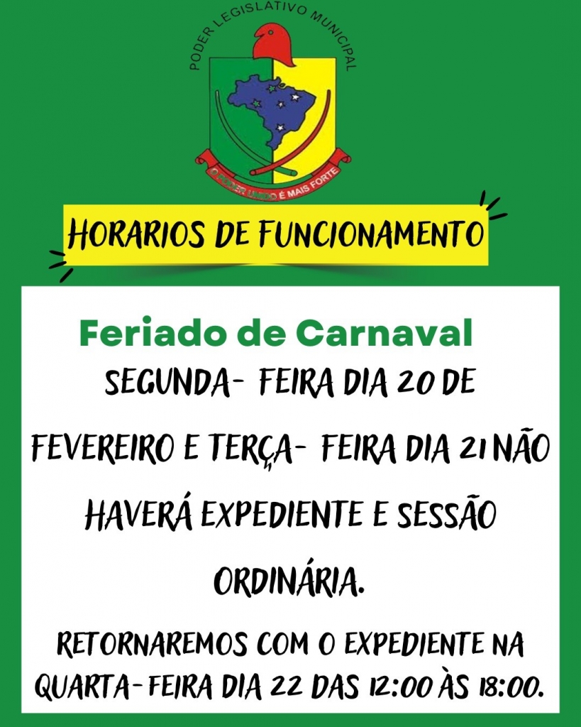 HORÁRIO EXPEDIENTE SEMANA DO CARNAVAL 2023