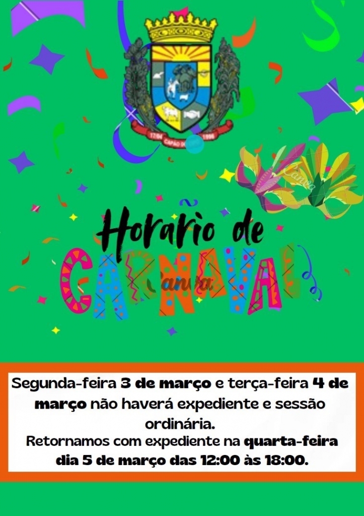 HORÁRIO EXPEDIENTE FERIADO DE CARNAVAL 2025